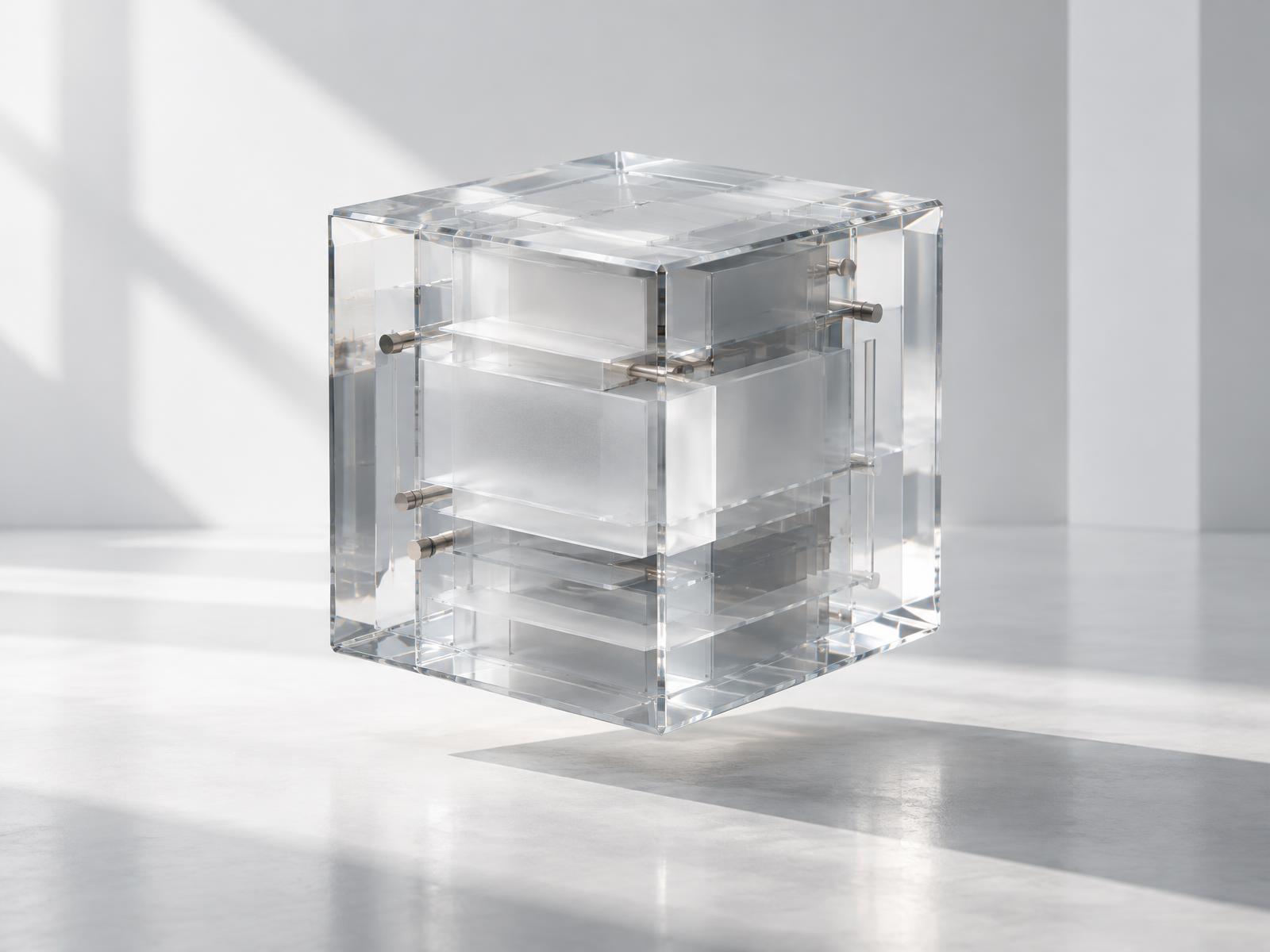 A transparent glass cube representing connected business data